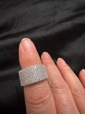 Goldoro White Gold Filled Wide Pave CZ Statement Ring Size 7 Sparkly Band